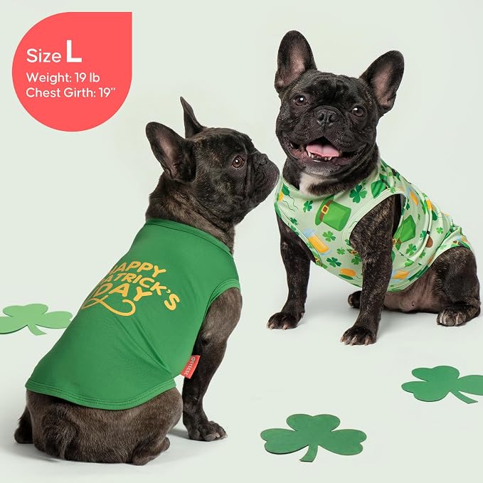 KYEESE 2Pack St. Patrick's Day Dog Shirt, Breathable Tank Top Sleeveless Dog T Shirts for Small Medium Dogs Boy Girl, Lightweight Dogs Clothes Pet Outfit for Holiday, Green, XL