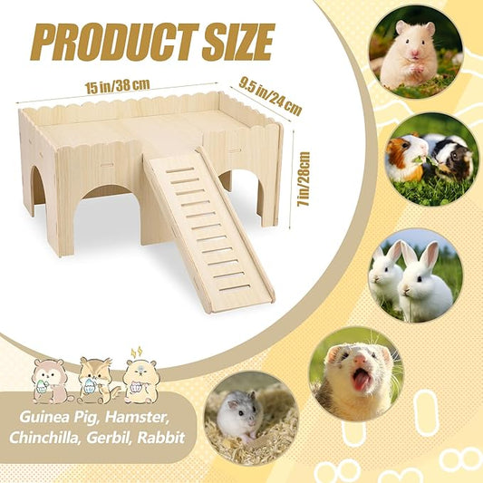 Large Guinea Pig Hideout,14.96 X 9.45 X 7.09in Wooden Hamster House with Stair Stable Guinea Pig House for Squirrel Hamster Small Animal