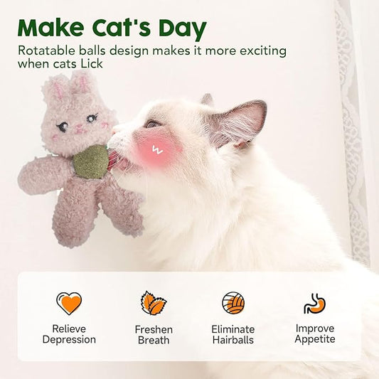 Plush Catnip Toys for Indoor Cats, Interactive Kitten Chew Toys for Teething & Dental Care, Durable Nylon Animal Shape Kicker Toy with Natural Catnip Ball for Boredom Relief (Rabbit)