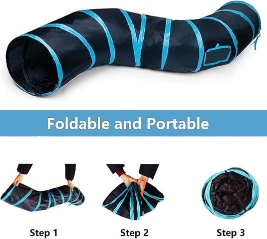 Cat Tunnel Tube Toys,Tunnels for Indoor Cats, S-Shape Blue Collapsible Interactive Toy with Balls for Rabbits, Kittens, Ferrets, Puppy
