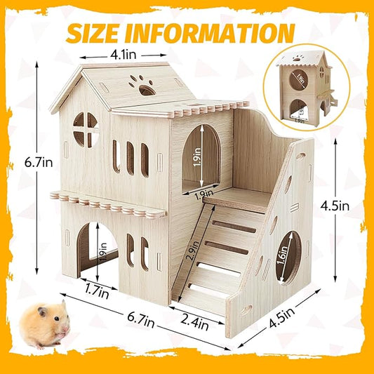 Hamster House,Tiny House with Slide House, Double-Decker Hut, Hamster Cage Accessories,Small Animal Habitat Decor for Small Hamster