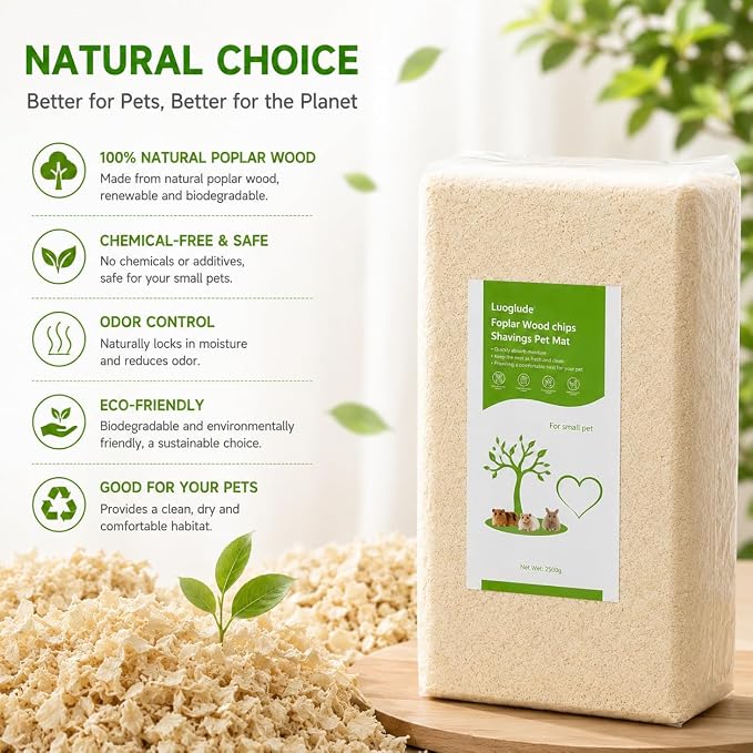 88oz Natural Aspen Wood Pet Bedding – Low Dust, Odor Control & Ultra Absorbent Shavings for Hamsters, Parrots, Guinea Pigs & Small Animals