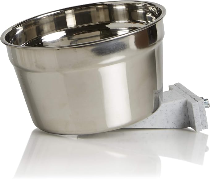 Lixit® Stainless Steel Kennel Food or Water Bowl - Non Spill Hanging Removable Crate Bowls - Carrier Cage Dish for Dogs or Cats for Feeding and Drinking (Stainless Steel, 40 Ounce)