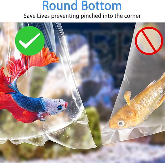 Live Fish Bags, 10x20” Round Bottom Double Seal Clear Fishery Bags, Leak-Proof Fish Transport Shipping Bag, HDPE Bag for Freshwater & Saltwater (Ultimate 3 mil, 50 Pack)