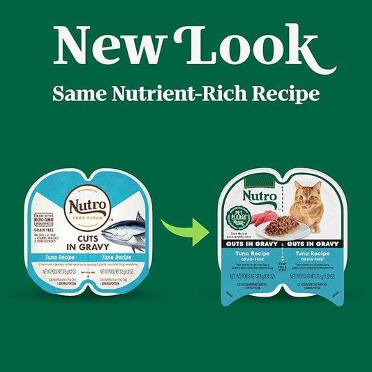 Nutro Perfect Portions Wet Cat Food Cuts in Gravy Tuna Recipe, Cat Food Wet Recipe, 2.64 oz. Twin-Pack Trays (24 Count)