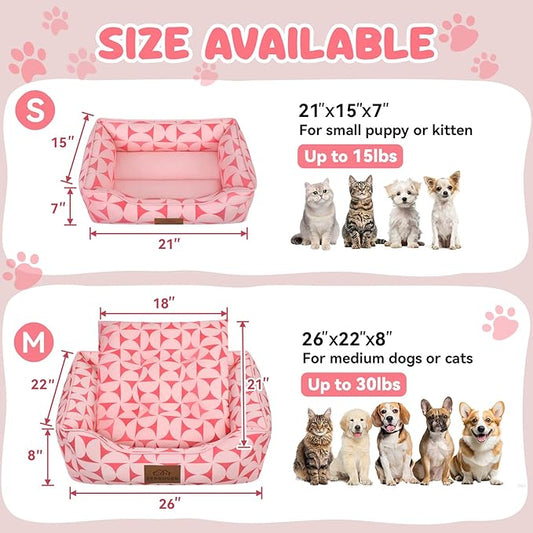 Zerbuger Rectangle Cat Dog Bed for Large Medium Small Pets Indoor Outdoor Machine Washable Sleeping Sofa Non-Slip Bottom Soft Puppy Bed Durable Orthopedic Calming Pet Cuddler (Medium, Pink Pattern)