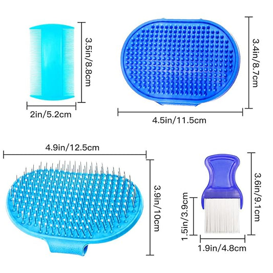 4 Pieces Bunny Grooming Kit - Hair Remover, Brush, Steel Comb, and Double-Sided Comb for Guinea Pigs & Rabbits