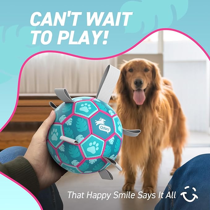 QDAN Dog Toys Soccer Ball, Tug of War Toy, Puppy Birthday Gifts, Water Toy, Durable Dog Balls for Medium Large Dogs, Lake Blue(8 inch)