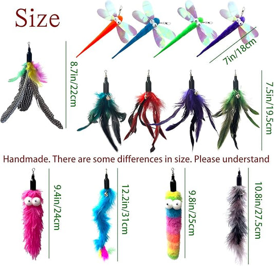 AcceLeah Cat Worm Toy Refills Cats Teaser Toys Wand Replacement Cat Wand Attachments 13Pcs Cat Worms and Dragonfly Refill,Cat Wand Toy Assorted Teaser Refills with Bell (13Pcs)