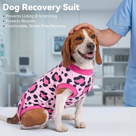 cyeollo Dog Recovery Suit Female, Breathable Surgery Suit for Dogs Female After Spayed, Soft Surgical Body Suit Dog Onesie, E-Collar & Cone Alternative, Anti-Licking Wound Surgery Clothes, Leopard L