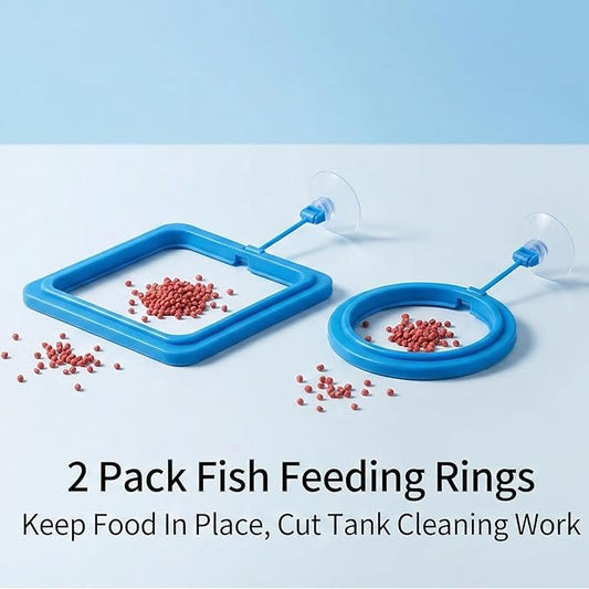 Betta Fish Feeding Ring: 2-Pack Floating Food Holder with Suction Cup - Prevents Food from Entering The Filter - Aquarium Accessories for Betta Goldfish Guppy Turtle