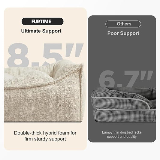 FURTIME Orthopedic Dog Beds Large Sized Dog, Extra Thick Supportive Comfort Pet Sofa, Ergonomic Slant Dog Couch Bed with Removable Washable Cover, Ultra Soft Surface & Non-Slip Bottom, Beige, 38"