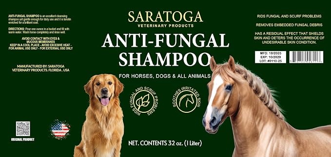 Saratoga Veterinary Product Antifungal Shampoo for Horses - Antibacterial Horse Shampoo and Conditioner - Effective Antifungal Horse Shampoo - Professional Quality Equine Care (32 Fl Oz.)