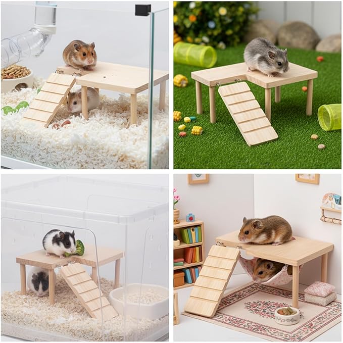 Hamster Platform, Small Wooden Hamster Cage Accessories, Elevated Resting Area for Hamster Cages, Pine Material Construction for Small Animal Habitats