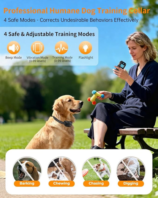 Dog Shock Collar with Remote Control – Shock Collar for Dogs 10–120 lbs, 2000FT Long Range IPX7 Waterproof Rechargeable Dog Training Collar with 4 Safe Modes Beep Vibration Shock & Flashlight Black