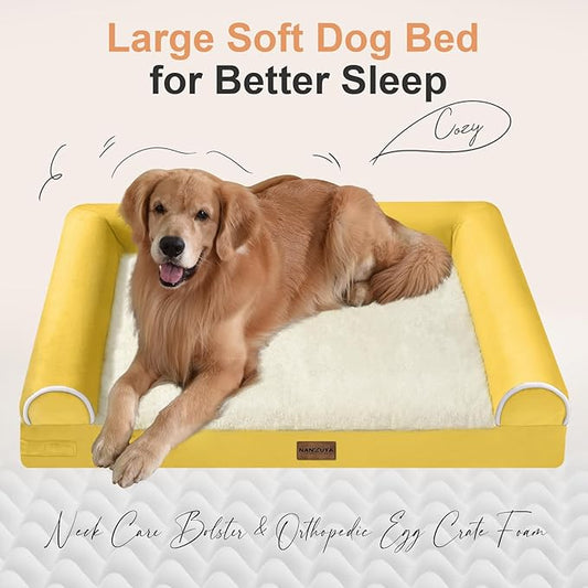 NANUYA Orthopedic Dog Bed for X-Large Dogs, 40 x 32 Inch, Ginger | Egg crate foam for joint support, 3-sided bolster pet sofa, waterproof lining, washable cover, and non-skid base