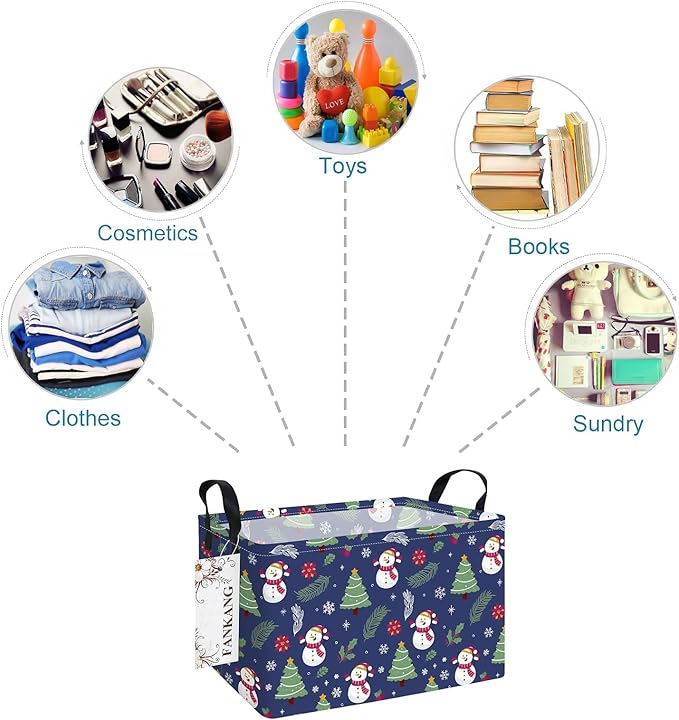 Storage Bins,Christmas Nursery Hamper Canvas Laundry Basket Foldable with Waterproof PE Coating Storage Baskets for Boys and Girls, Office, Bedroom,Toys(Rec-Christmas snowman )