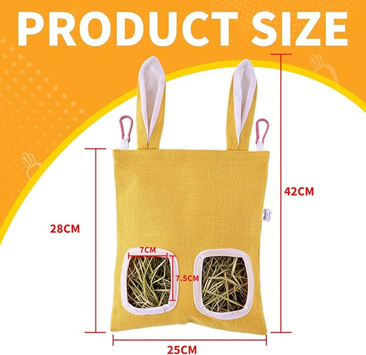 2 Pack Rabbit Guinea Pig Hay Feeder, Cute Bunny Hay Bag, Hanging Hay Holder for Guinea Pig Cage, Hay Feeder for Rabbits Chinchillas Hamsters Small Pets and Animals (Yellow & Green)