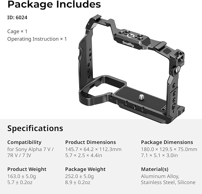 SmallRig A7 V / A7R V / A7 IV HawkLock Quick Release Full Cage for Sony Alpha 7 V/Alpha 7R V/Alpha 7 IV Camera