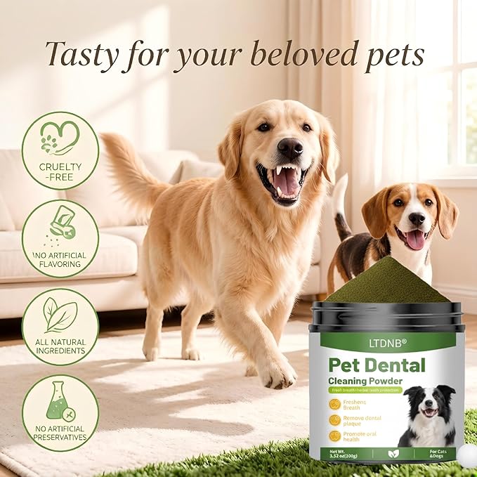 Dog Dental Powder, Dog Teeth Cleaning Powder, Targets Tartar & Reduces Plaque & Bad Breath - Teeth Cleaning Made Easy Eliminate - Meat-Flavored Formulated