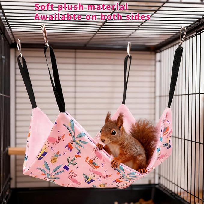 4 Pack Ferret Hammock, Soft Small Animal Washable Guinea Pig Hideout Bed Ferret Cage Accessories for Rat Sugar Glider Squirrel Guinea Pig Hedgehog Hamster (Pink)