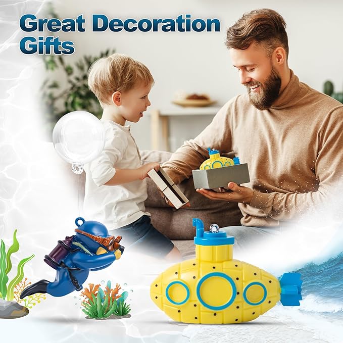 CousDUoBe 2.1 in Mini Floating Submarine Fish Tank Decoration Set,Cute Retro Submarine Set and Floating Diver,Aquarium Decorations Resinous Betta Fish Tank Accessories