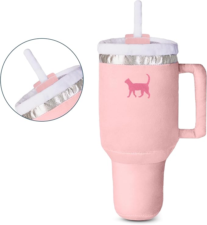 PUPROAR Kitty Cup Catnip Toy - Cute Cat Birthday Toy with Catnip & Crinkle, Funny Girly Kitten Gift (Pink Peach Dust)