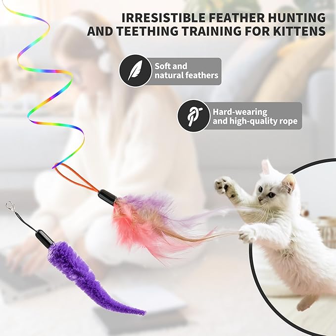 Interactive Cat Toys for Indoor Cats, Automatic Hanging Cat Toys Door Frame & Doorway, with Feather Mouse String Wand Cat Enrichment Toys, Safe Self Play for Bored Multi Cats Households