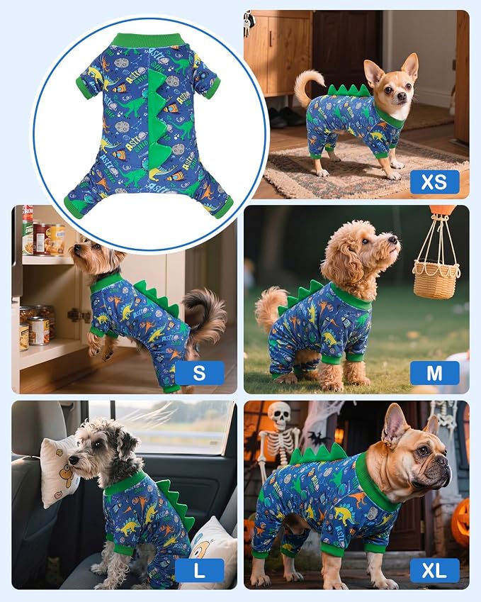 CuteBone Dinosaur Costume Dog Pajamas, Stretchy Spandex Crystal Velvet Sleepwear Coat for Small Dogs, Soft & Warm Pet Outfit Clothes for Cold Weather, Cozy Pullover Design COSP23XS