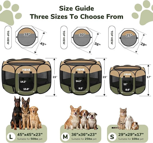 Dog Cat Playpen, Portable Small Animal Playpen Crate Indoor for Dogs Cats Rabbits, Foldable Guinea Pigs Bunny Cage Enclosure Outdoor, Pop Up Dogs Cats Tent Kennel with Carrying Case, Olive Green