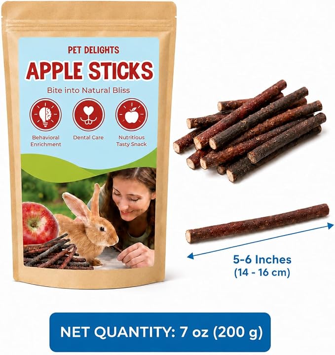 SunGrow Apple Sticks, Wood Chew Sticks for Rabbits, Chinchillas, Bunny, Hamster, Squirrel, Guinea Pigs, Small Animals Molar Pet Chew Toys Treat for Teeth Grinding 200g (7 oz)