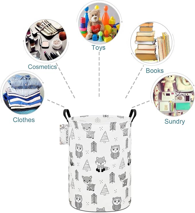 Storage Basket, Nursery Hamper Canvas Laundry Basket Foldable with Waterproof PE Coating Large Storage Baskets for Kids Boys and Girls, Office, Bedroom, Clothes,Toys(Animal)