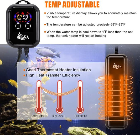 AQQA Aquarium Heater, 1000W Fish Tank Heater Submersible Betta Fish Heater for Aquarium Thermostat Pond Heater for Freshwater and Saltwater (1000W for 120-280 Gallon Tank)