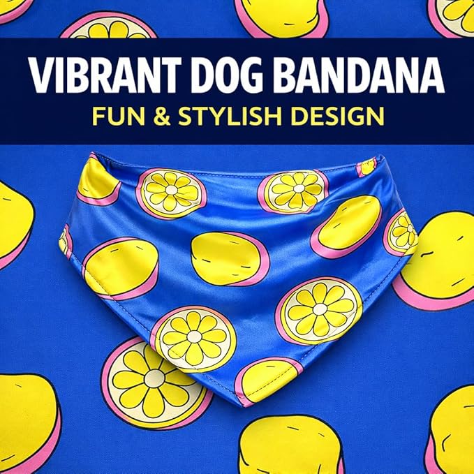 Luxury Satin Dog Bandana – Slip-On Collar Style, Premium Pet Scarf for Medium, Large & XL Dogs – Special Occasion Accessory (Collar Not Included) (Medium - Extra Large, Lemon Luxe - Satin)