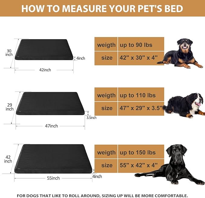 RRPETHOME 3" Chew Proof Indestructible Dog Bed for Large Aggressive Chewers,Durable Tough Fabir Chew Resistant Crate Dog beds for Large Dog & Puppy,Orthopedic Egg Foam Kennel Mat Pad Black 55x42x4