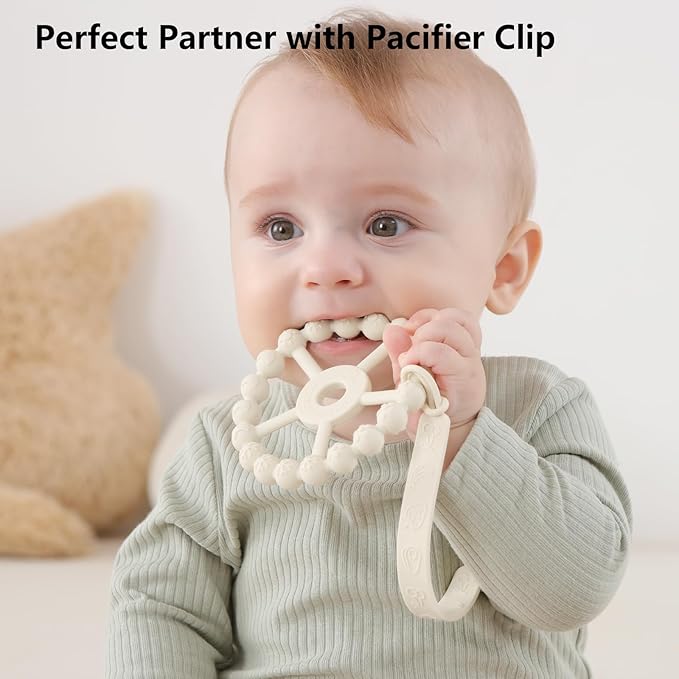 3 Pack Ring Teether Baby Infant Toys, Baby Essentials, Silicone Teething Ring Toys for Babies 0-6 Months, Seposeve Toddler Teethers 6-12 Months 12-24 Months, Infant Teething Relief, Purple Pink White