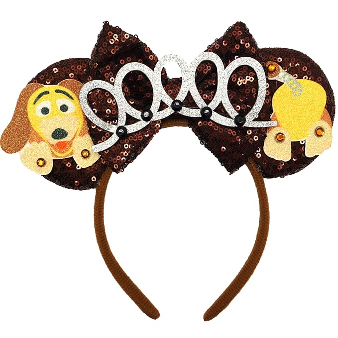 ZHENNAN Mouse Ears Headbands for Women, Glitter Slinky Dog Bows Ears, Adjustable/One-size-fits-most, Costume Headband, Halloween, Headwear, Accessories, Unisex, Disney fans, costume parties, adults