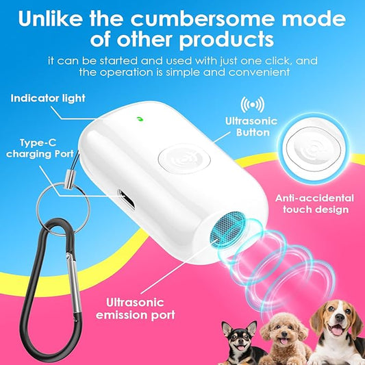 Mini ultrasonic dog bark deterrent device, effectively stops unwanted barking with 50ft,pain free training & behavior aid for indoor/outdoor use,rechargeable portable dog barking stopper(white)