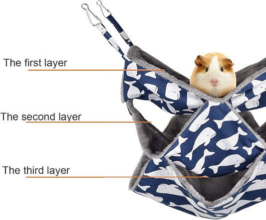 Petmolico Ferret Swing Hammock, Small Pets Hanging Cage Hammock Warm Plush Winter Ferret Accessories for Hamster Guinea Pig Rat Sugar Glider, Blue Whale