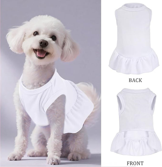2 Pcs Dog Dresses Cat Skirt Solid Color Dog Clothes Summer Sleeveless Puppy Girl Clothes for Small Pet Dogs Cats (White,Blue, Large)