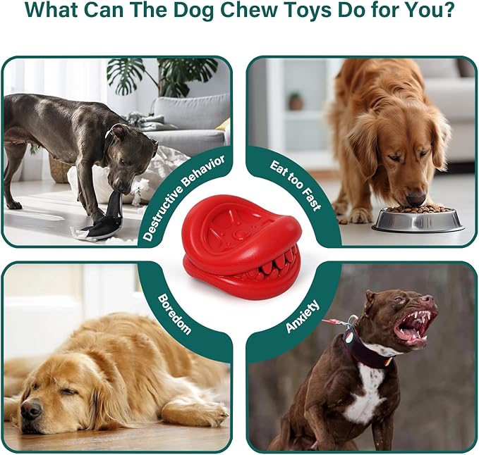 Treat Dispensing Dog Toys - Durable Natural Rubber Chew Toy for Large Medium Dogs, Aggressive Chewer Dog Toys, Relieve Boredom Separation Anxiety & Cleans Teeth, Dishwasher Safe