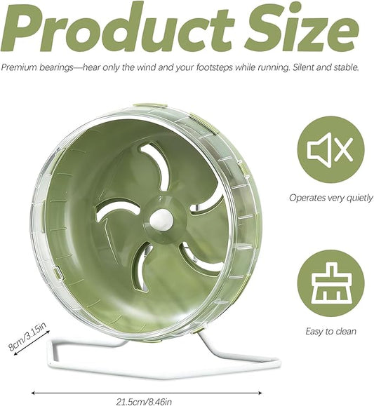 8.4" Height-Adjustable Silent Hamster Wheel Stand, Quiet Hamster Exercise Wheels, Chinchilla Running Spinner Cage Accessories for Gerbil Guinea Pig Mouse Sugar Glider (Green)