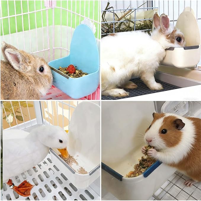 kathson Food and Water Bowl Cage Feeder for Rabbits Dish Feeder Removable Hanging Spill Proof Anti Bite for Rabbit, Guinea Pig, Chinchilla, Hamster, Ferret (Blue)