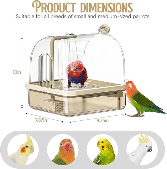 Automatic Bird Baths for Cage,Automatic Parakeet Bath with Pump, Filter,Indoor Bird Shower with Running Water,for Pet Birds Conure Budgies Cockatiels Lovebird and Budgies(Brown)