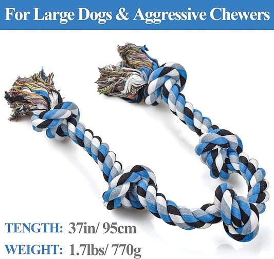 LECHONG Dog Toys for Aggressive Chewers Tough Rope Chew Toys for Large and Medium Dog 3 Feet 5 Knots Indestructible Cotton Rope for Large Breed Dog Tug of War Dog Toy Teeth Cleaning