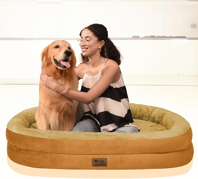 Orthopedic Jumbo Dog Bed for Extra Large Dogs, Giant Waterproof Dog Bed for Large Breed Dogs, Supportive Egg Crate Foam Pet Bed with Removable Washable Cover & Non-Slip Bottom, Orange