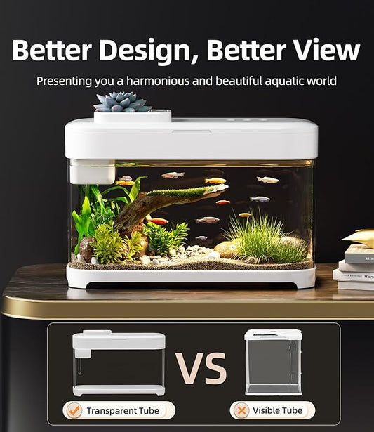 Smart Fish Tank 3 Gallon Aquarium Kit with Heater, Temperature Monitor, 3 Stage Filtration, 8 Color Lighting, Self Cleaning Small Betta Tank Acrylic