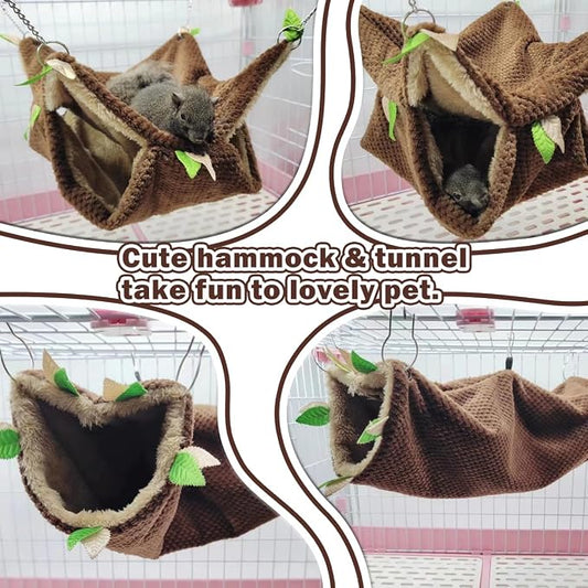 EAEDMY Ferret Rat Hammock Tunnel Toys Cage Accessories, Guinea Pig Hideout Tunnel, Warm Bed for Rat Ferret Guinea Pig Sleep Hide and Play (1.Hammock&Tunnel)