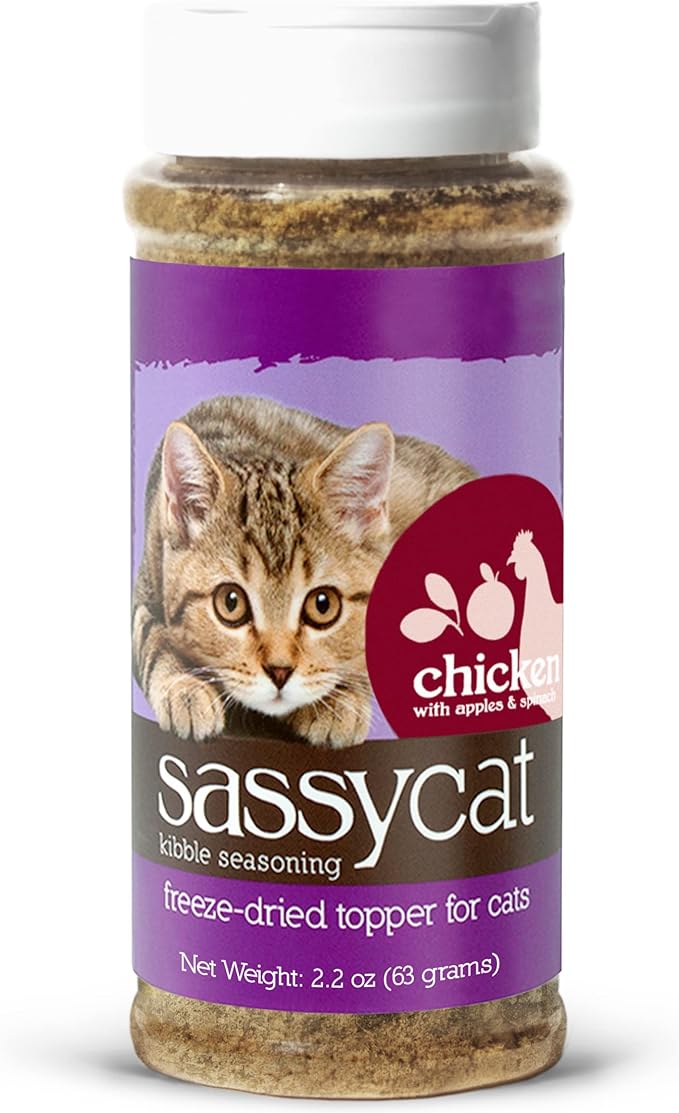 Herbsmith Sassy Cat Kibble Seasoning – Freeze Dried Chicken – Cat Food Topper for Picky Eaters – Chicken, Apples, and Spinach