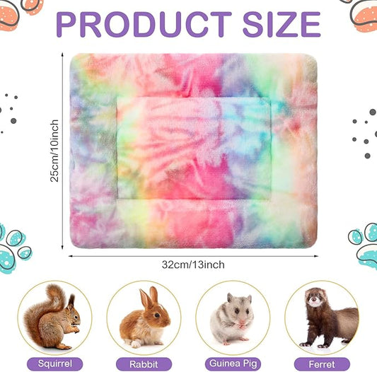 Haull 4 Pcs Waterproof Guinea Pig Bedding Guinea Pig Bed Plush Cage Liners Soft Rabbit Dog Crate Pad Cat Mat Reversible Cozy Animal Pee Pad Hamster Bunny Mat Accessory(Tie Dyed,13 x 10 Inch)